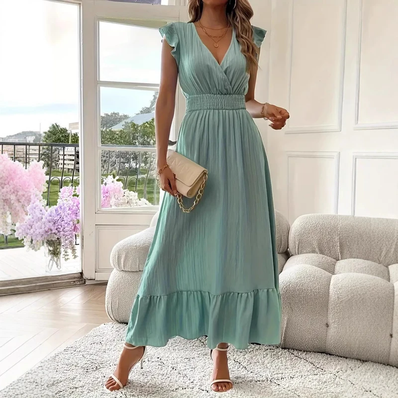 Elegant Textured Fit Flare Midi Dress Women Stylish Bodice Flared Skirt Soft Comfortable Fabric Casual Office Party Wear — view 1