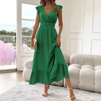 Elegant Textured Fit Flare Midi Dress Women Stylish Bodice Flared Skirt Soft Comfortable Fabric Casual Office Party Wear — view 2