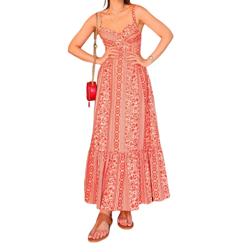 Elegant Paisley Print Fit Flare Slip Dress for Women Featuring Delicate Pattern Soft Comfortable Fabric Flattering Silhouette Adjustable Straps Summer — view 1