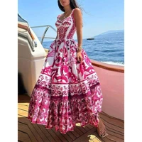 Stunning Magenta Ethnic Print Fit and Flare Maxi Dress with Elegant Silhouette Soft Comfortable Fabric Eye Catching Design Ideal for Festive Events — view 4