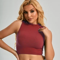 Navy Mock Neck Fitted Crop Top Stylish Stretch Slim Fit Sleeveless Ribbed Knit Top for Casual Party Wear Women video
