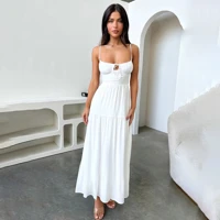 Chic White Tiered Line Dress for Women Soft Flowy Fabric Multi Layered Skirt Elegant Design Comfortable Fit Perfect Summer Brunch Events Casual Wear — view 1