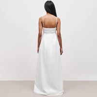 Elegant Solid Shirred Maxi Dress for Women Sleeveless Flowy Long Silhouette Comfortable Fabric Casual Party Wear Summer Evening Occasion — view 4