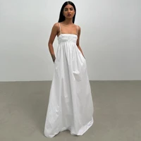 Elegant Solid Shirred Maxi Dress for Women Sleeveless Flowy Long Silhouette Comfortable Fabric Casual Party Wear Summer Evening Occasion — view 6