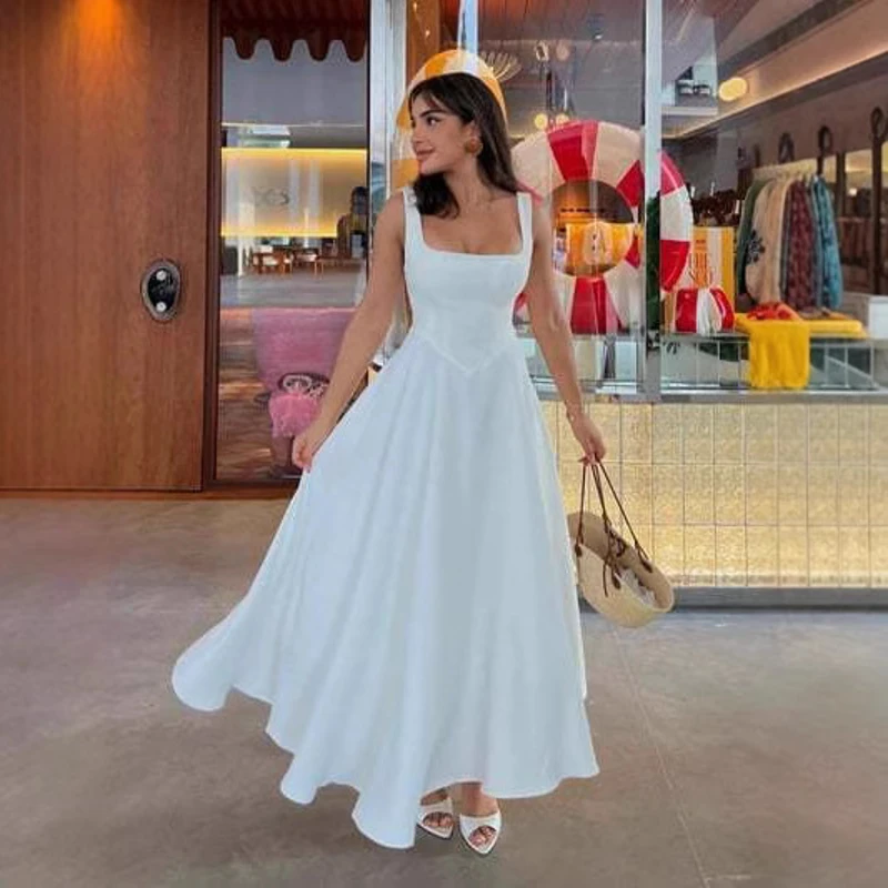 Stylish Solid Straps Maxi Dress for Women Sleeveless Comfortable Long Flowing Silhouette Soft Fabric Casual Party Wear Elegant Summer Outfit — view 1