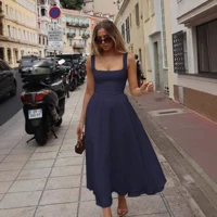 Stylish Solid Straps Maxi Dress for Women Sleeveless Comfortable Long Flowing Silhouette Soft Fabric Casual Party Wear Elegant Summer Outfit — view 3
