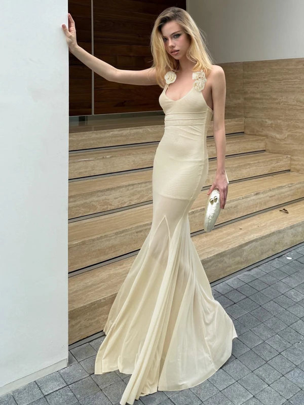 Elegant Solid Halter Neck Sheath Dress for Women Sleeveless Slim Fit Knee Length Soft Fabric Party Formal Evening Wear — view 1