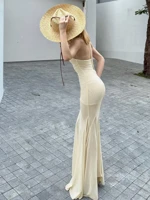 Elegant Solid Halter Neck Sheath Dress for Women Sleeveless Slim Fit Knee Length Soft Fabric Party Formal Evening Wear — view 4