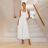 Elegant White Halter Neck A-Line Maxi Dress for Women Sleeveless Flowy Design Soft Lightweight Fabric Graceful Silhouette Perfect Summer Occasions — view 1