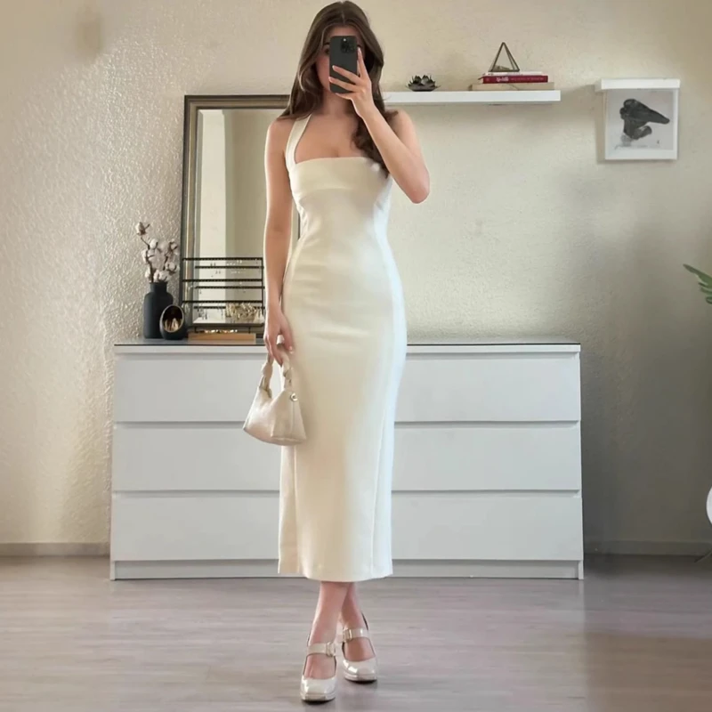 Stylish Halter Neck Bodycon Dress for Women Slim Fit Stretchable Fabric Elegant Knee Length Cut Perfect for Parties Evenings Formal Events Cocktail — view 1
