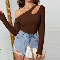 Stylish Asymmetric Neckline Slim Fit Trendy Women's Casual Party Wear Top Blouse Fashion — view 3