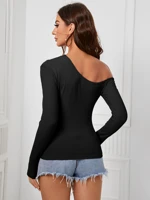 Stylish Asymmetric Neckline Slim Fit Trendy Women's Casual Party Wear Top Blouse Fashion — view 4