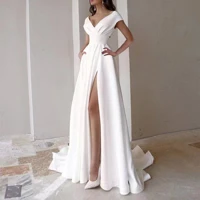 Elegant Solid Color V-Neck Slit Dress for Women Sleeveless Slim Fit Design Side Slit Detail Soft Fabric Perfect for Parties Evenings Special Occasions — view 1