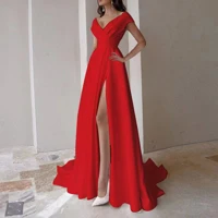 Elegant Solid Color V-Neck Slit Dress for Women Sleeveless Slim Fit Design Side Slit Detail Soft Fabric Perfect for Parties Evenings Special Occasions — view 2