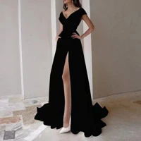 Elegant Solid Color V-Neck Slit Dress for Women Sleeveless Slim Fit Design Side Slit Detail Soft Fabric Perfect for Parties Evenings Special Occasions — view 3