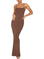 Elegant Mermaid Hem Strappy Maxi Dress for Women Slim Fit Adjustable Spaghetti Straps Flowing Hemline Perfect for Parties Weddings Evening Events — view 3