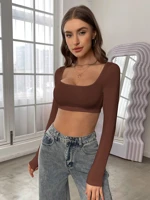 Black Full Sleeve Fitted Crop Top Stylish Slim Fit Solid Long Sleeve Blouse for Casual Party Evening Wear Women — view 3