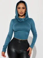 Cropped Hooded Top Casual Slim Fit Long Sleeve Hoodie Streetwear Lounge Wear Women Cotton Blend Pullover — view 3