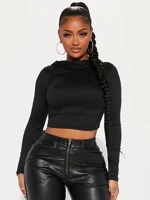 Cropped Hooded Top Casual Slim Fit Long Sleeve Hoodie Streetwear Lounge Wear Women Cotton Blend Pullover — view 4