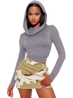 Cropped Hooded Top Casual Slim Fit Long Sleeve Hoodie Streetwear Lounge Wear Women Cotton Blend Pullover — view 5