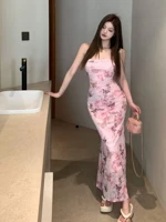 Elegant Light Pink Floral Cowl Neck Maxi Slip Dress for Women with Adjustable Spaghetti Straps Flowing Silhouette Perfect for Weddings Parties — view 1