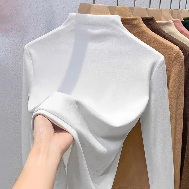 Solid Turtle Neck Pullover Top Slim Fit Long Sleeve Knit Blouse for Women Casual Office Winter Wear Soft Stretchy Ribbed Fabric — view 1
