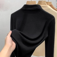 Solid Turtle Neck Pullover Top Slim Fit Long Sleeve Knit Blouse for Women Casual Office Winter Wear Soft Stretchy Ribbed Fabric — view 2