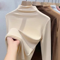 Solid Turtle Neck Pullover Top Slim Fit Long Sleeve Knit Blouse for Women Casual Office Winter Wear Soft Stretchy Ribbed Fabric — view 4