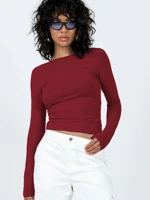 Backless Full Sleeve Crop Top Slim Fit Open Back Long Sleeve Blouse for Party Club Evening Wear Women Fashion — view 1