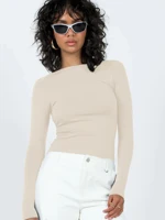Backless Full Sleeve Crop Top Slim Fit Open Back Long Sleeve Blouse for Party Club Evening Wear Women Fashion — view 2