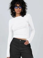 Backless Full Sleeve Crop Top Slim Fit Open Back Long Sleeve Blouse for Party Club Evening Wear Women Fashion — view 4