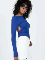 Backless Full Sleeve Crop Top Slim Fit Open Back Long Sleeve Blouse for Party Club Evening Wear Women Fashion — view 5