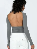 Backless Full Sleeve Crop Top Slim Fit Open Back Long Sleeve Blouse for Party Club Evening Wear Women Fashion — view 6