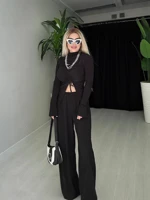Black Ruched Mock Neck Top Slim Fit Long Sleeve Gathered Blouse for Casual Office Evening Wear Women — view 6