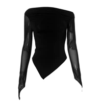 Black Asymmetric Neck Top Slim Fit Long Sleeve One Shoulder Style Blouse for Party Evening Wear Women Fashion — view 5