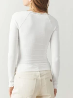 White Solid V-Neck Lace Top Slim Fit Long Sleeve Elegant Blouse for Casual Office Evening Wear Women's Fashion — view 3