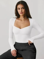 White Semi Sweetheart Neck Top Slim Fit Long Sleeve Elegant Blouse for Casual Office Evening Wear Professional Women's Fashion — view 1