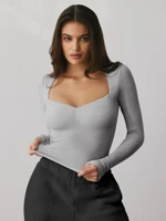 White Semi Sweetheart Neck Top Slim Fit Long Sleeve Elegant Blouse for Casual Office Evening Wear Professional Women's Fashion — view 2