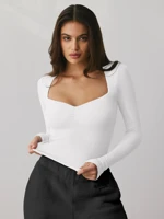 White Semi Sweetheart Neck Top Slim Fit Long Sleeve Elegant Blouse for Casual Office Evening Wear Professional Women's Fashion — view 4