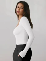 White Semi Sweetheart Neck Top Slim Fit Long Sleeve Elegant Blouse for Casual Office Evening Wear Professional Women's Fashion — view 5