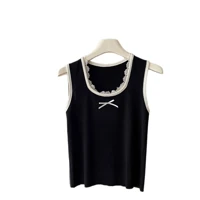 Blue Lace Detail U Neck Tank Top Sleeveless Slim Fit Casual Summer Blouse for Daily and Party Wear Women — view 5