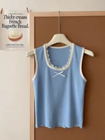 Blue Lace Detail U Neck Tank Top Sleeveless Slim Fit Casual Summer Blouse for Daily and Party Wear Women — view 6