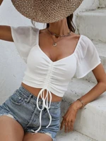 Women's Solid Ruched Crop Top Stretch Fabric Gathered Detailing Casual Party Wear All Seasons Comfortable Fit — view 1