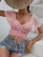 Women's Solid Ruched Crop Top Stretch Fabric Gathered Detailing Casual Party Wear All Seasons Comfortable Fit — view 2
