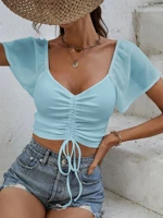 Women's Solid Ruched Crop Top Stretch Fabric Gathered Detailing Casual Party Wear All Seasons Comfortable Fit — view 4