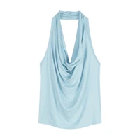 Elegant Women's Solid Cowl Top with Draped Neckline and Comfortable Stretch Fabric for Casual Party and Office Wear Outfits — view 4