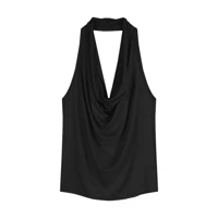 Elegant Women's Solid Cowl Top with Draped Neckline and Comfortable Stretch Fabric for Casual Party and Office Wear Outfits — view 5