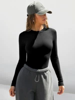 Stylish Women's Ribbed Crew Neck Fitted Top Short Sleeve Stretch Fabric Casual Work Everyday Wear — view 3