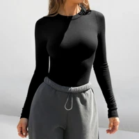 Stylish Women's Ribbed Crew Neck Fitted Top Short Sleeve Stretch Fabric Casual Work Everyday Wear — view 6