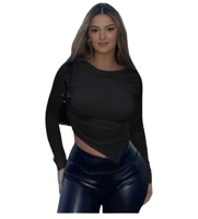 Trendy Women's Asymmetric Neck Crop Top One Shoulder Stretch Fabric Casual Party Summer Outfit — view 3